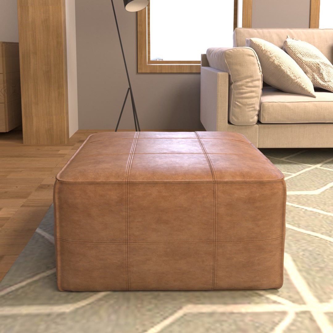 Deri Puf Bronz Kare Orta