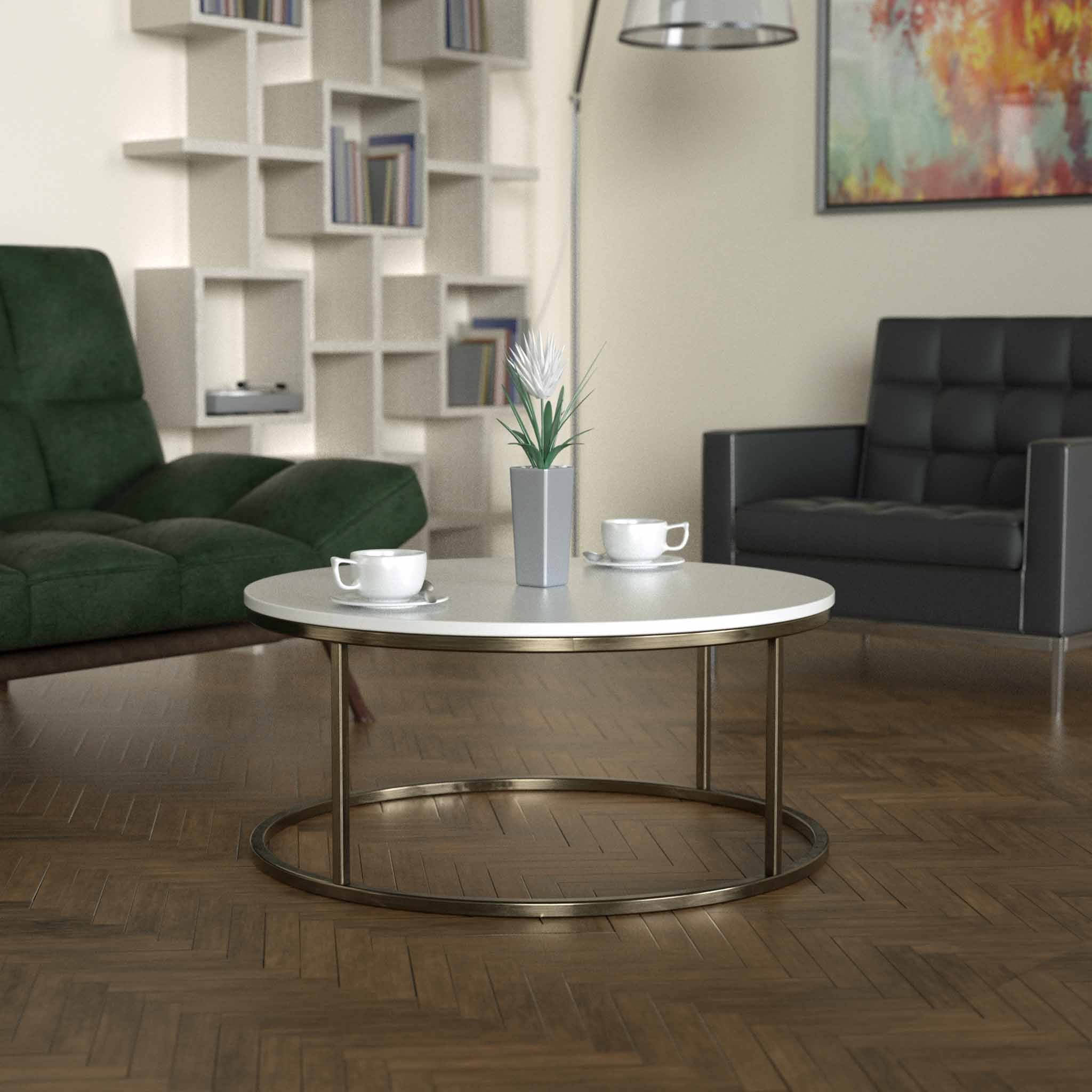 Potrica Yuvarlak Orta Sehpa Eskitme Pirinç Ayak