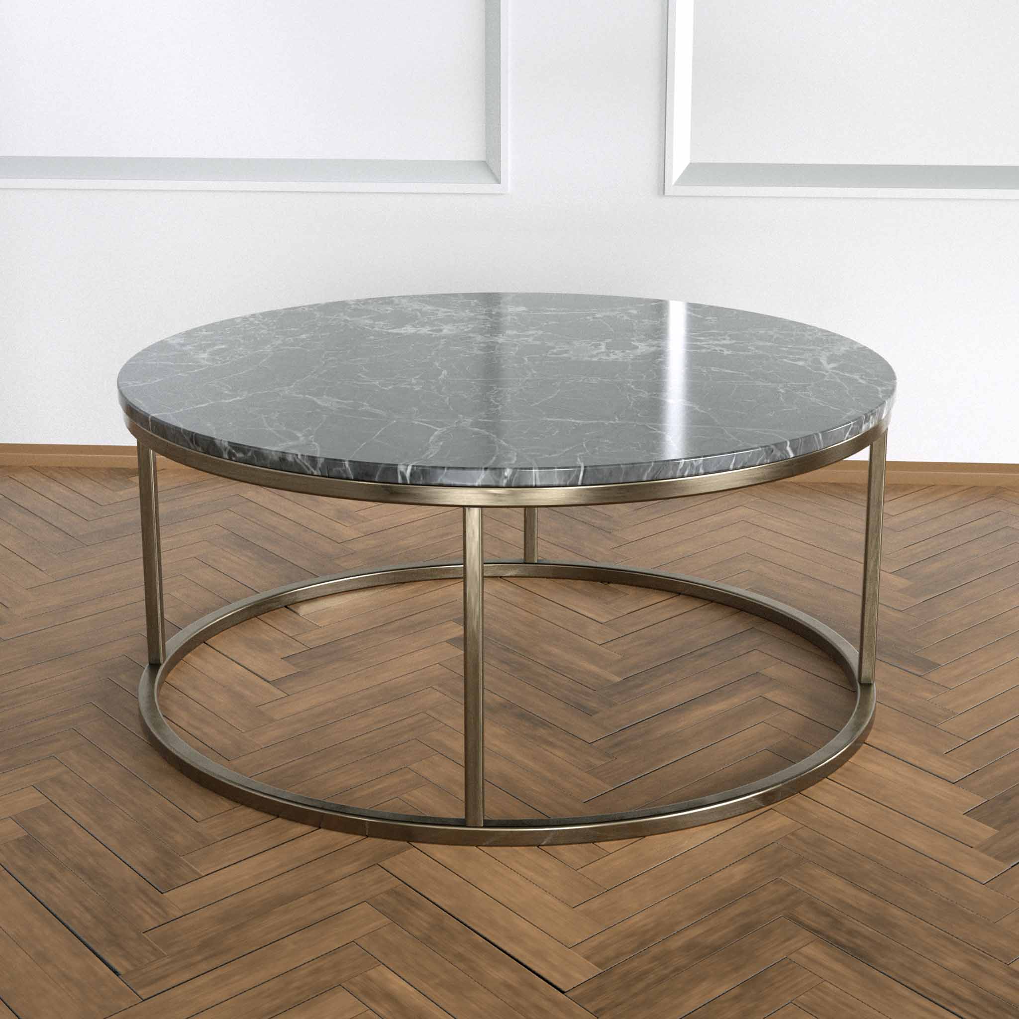 Potrica Yuvarlak Orta Sehpa Eskitme Pirinç Ayak