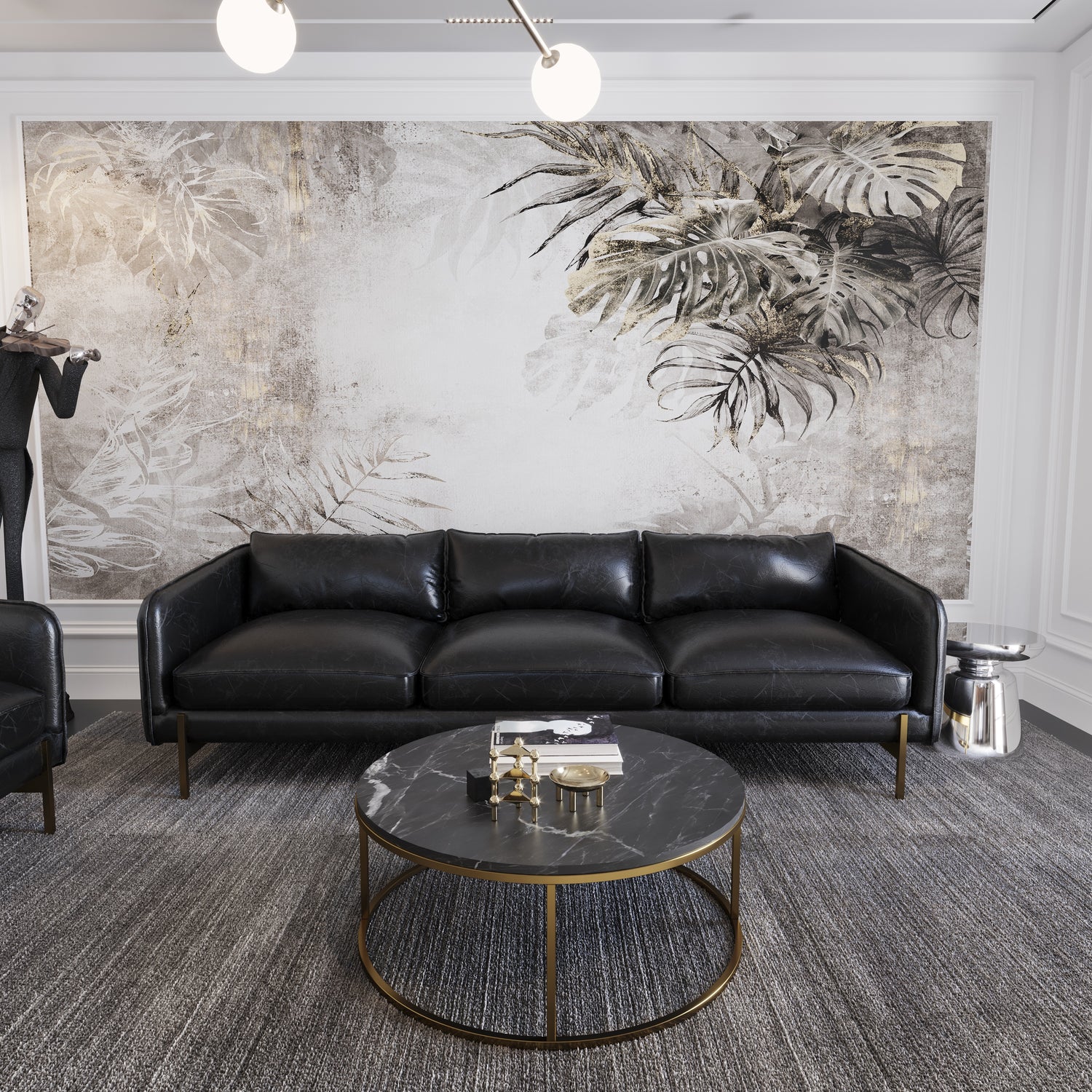 Lakito Suni Deri Üçlü Koltuk Siyah