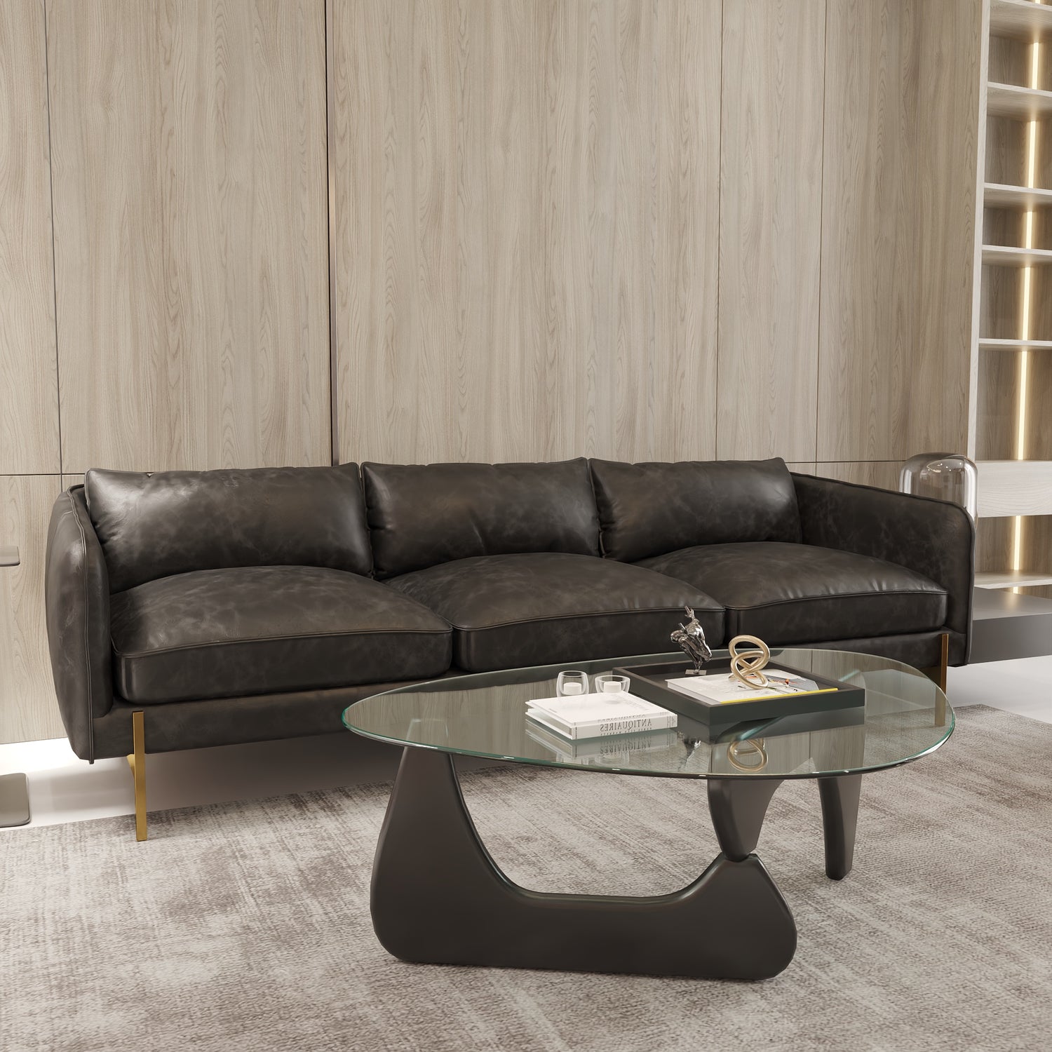 Lakito Suni Deri Üçlü Koltuk Siyah