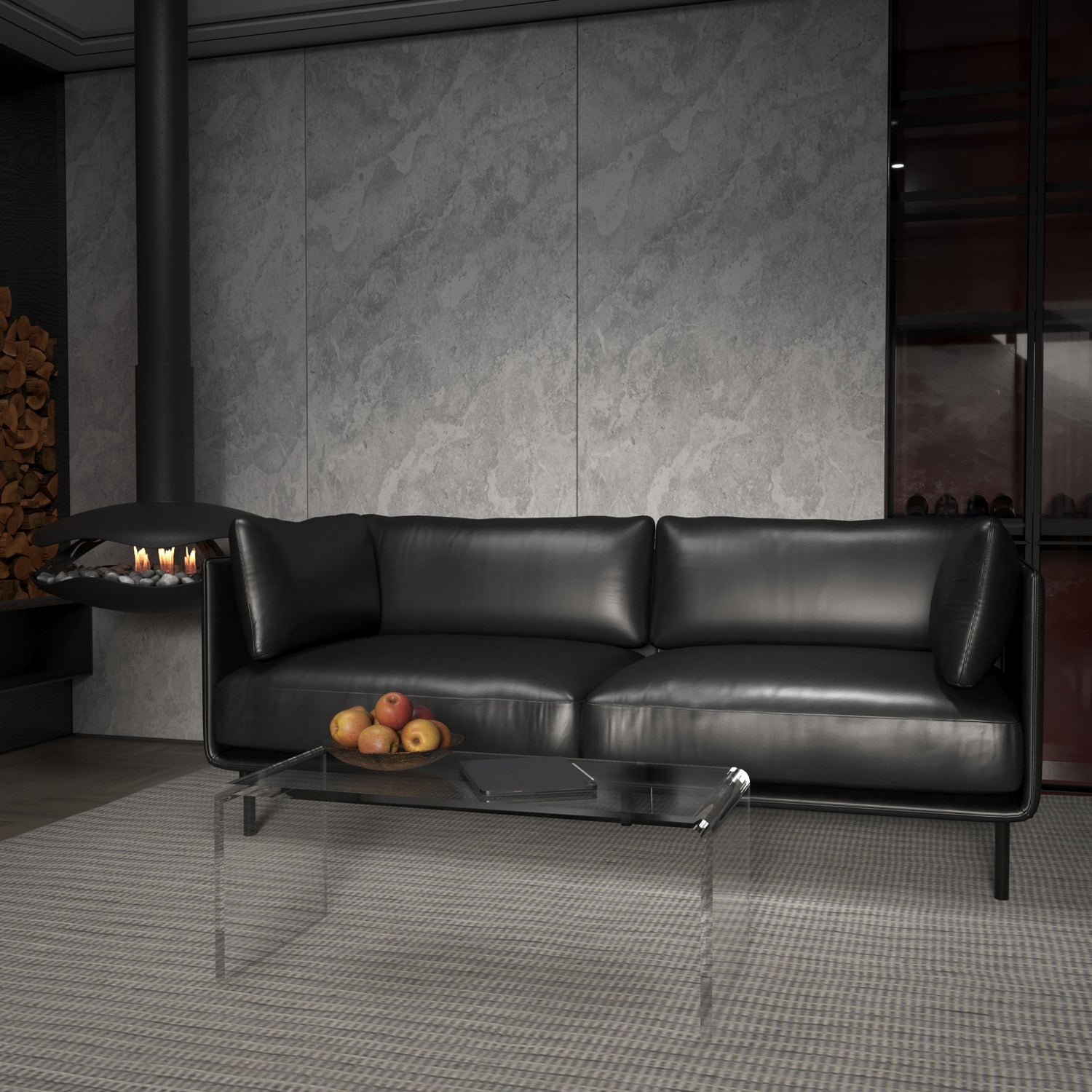 Swell Suni Deri İkili Koltuk Siyah