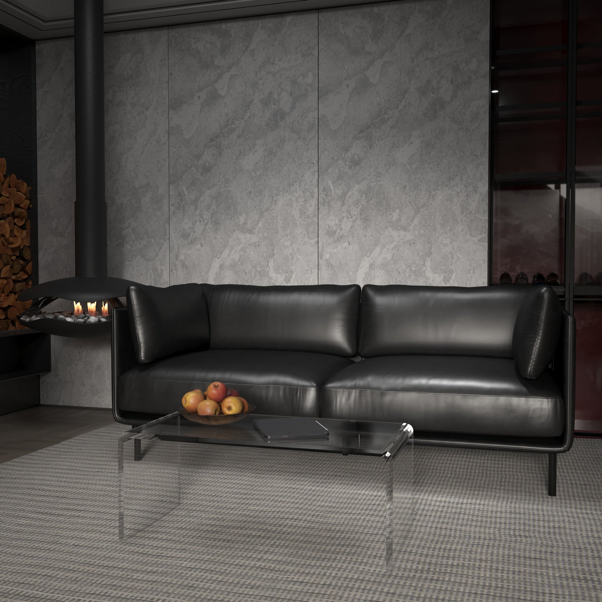 Swell Suni Deri İkili Koltuk Siyah