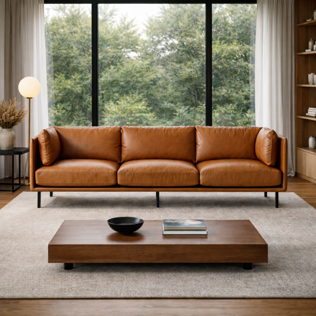 Swell Suni Deri Üçlü Koltuk Kahverengi