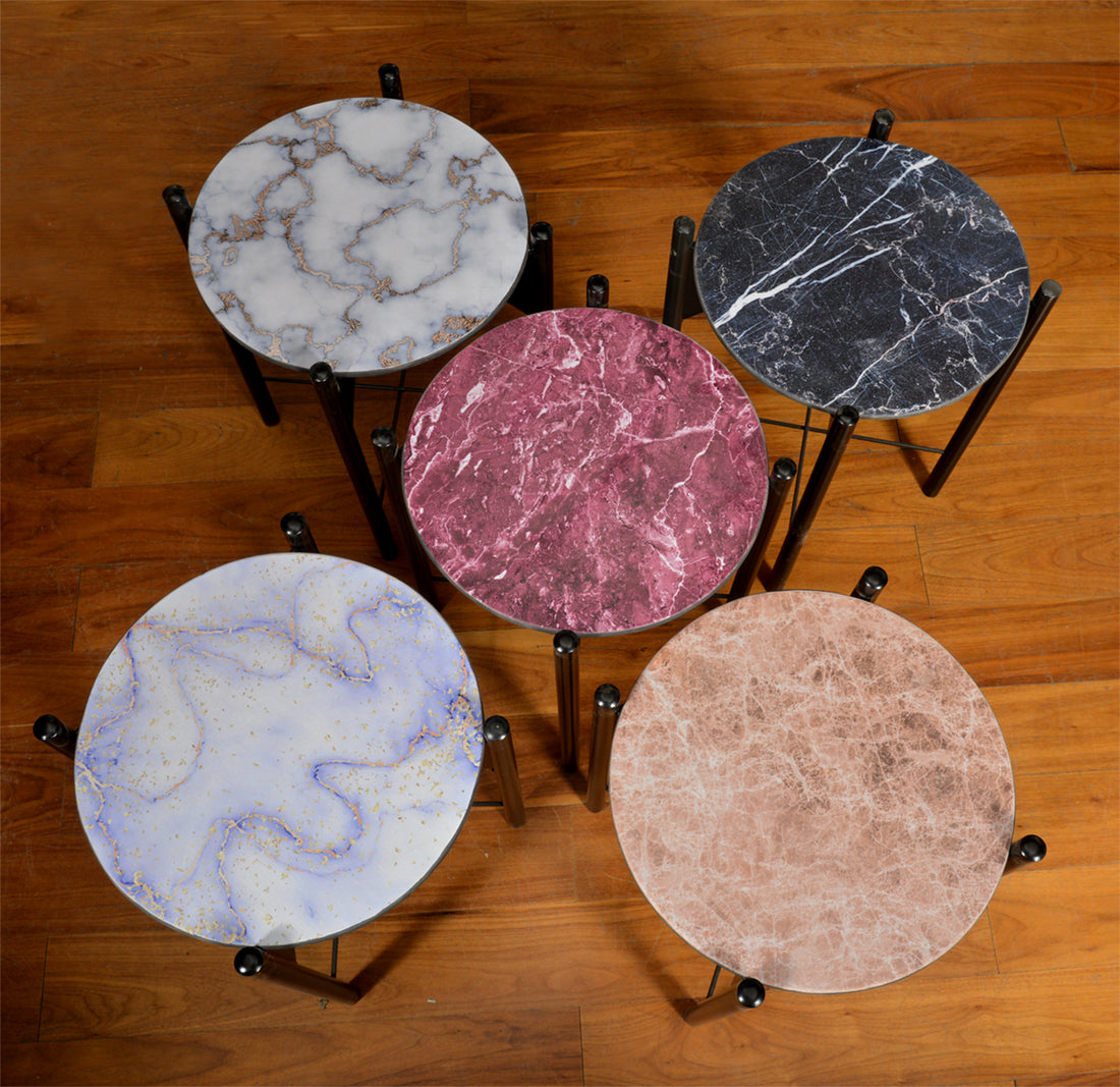 Darby Mermer Görünümlü Metal Sehpa