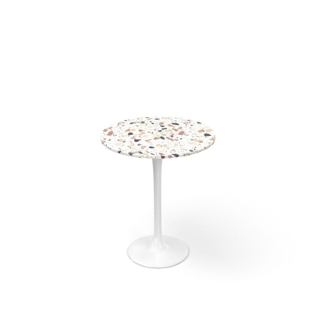 Tulip Beyaz Yan Sehpa Terrazo Mermer