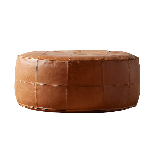 Deri Puf Bronz Yuvarlak Büyük