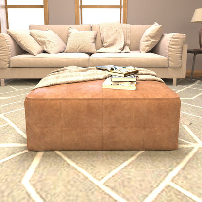 Deri Puf Bronz Kare Büyük