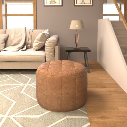 Deri Puf Bronz Yuvarlak Orta