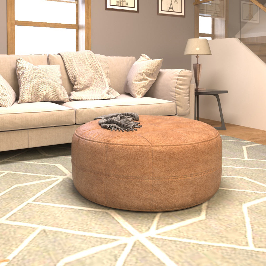 Deri Puf Bronz Yuvarlak Büyük