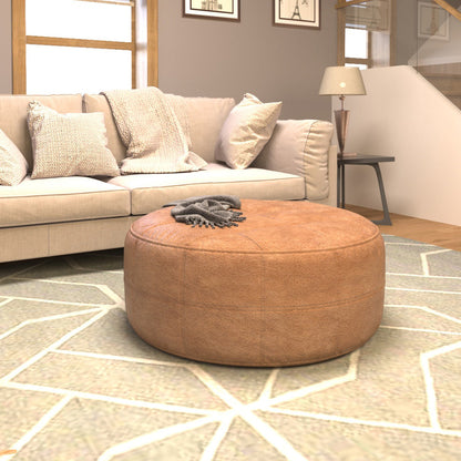 Deri Puf Bronz Yuvarlak Büyük