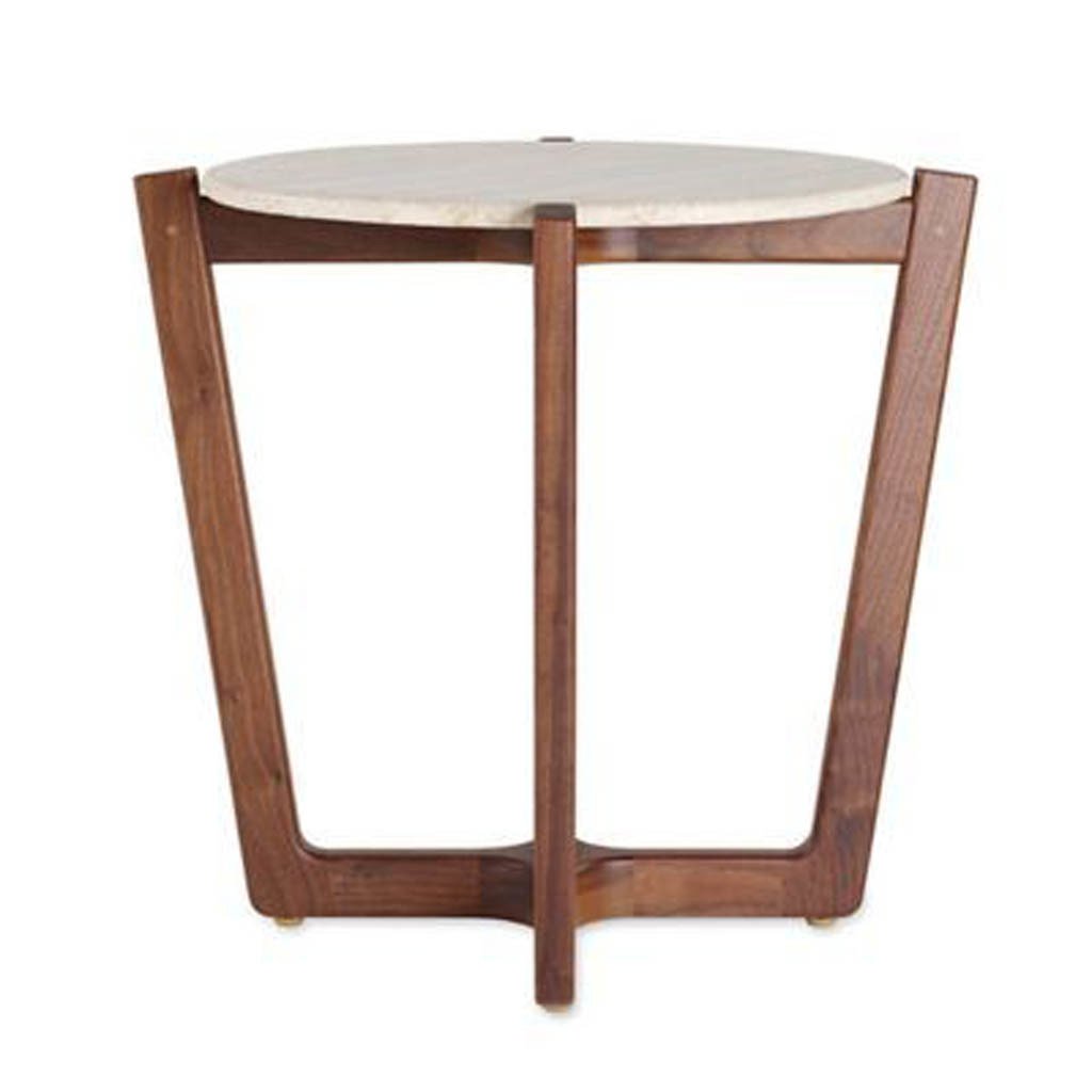 Oval Yan Sehpa Krem Mermer