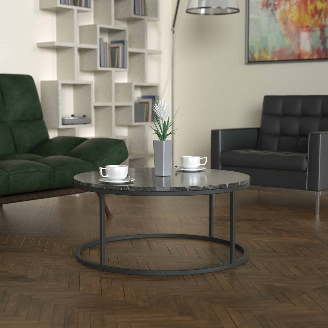 Potrica Yuvarlak Orta Sehpa Siyah Ayak