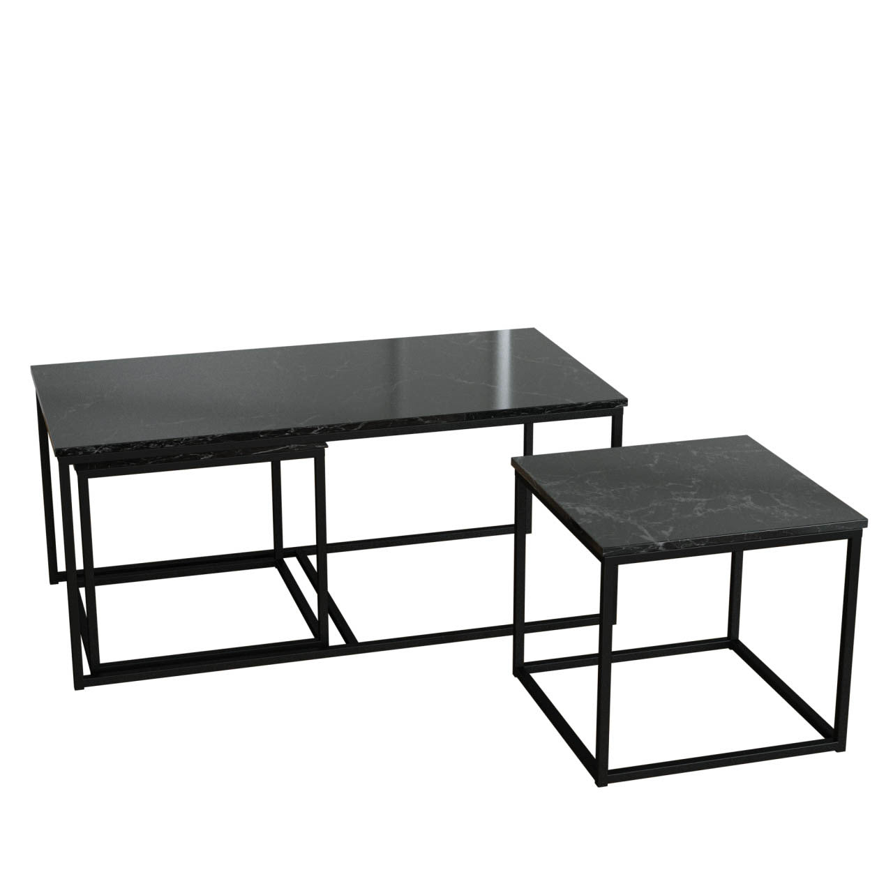 Twins İç İçe Geçmiş Sehpa - Siyah Ayak