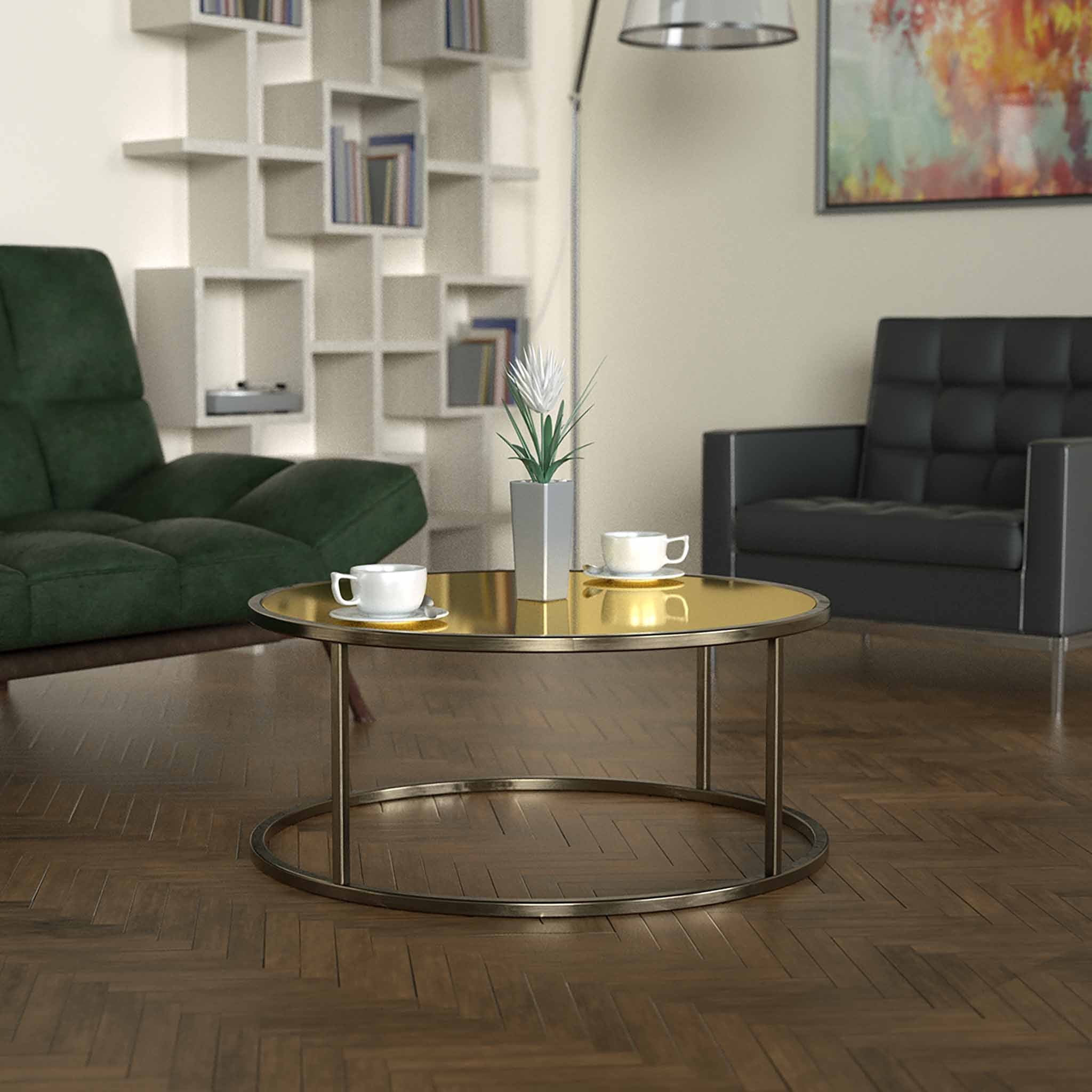 Potrica Yuvarlak Orta Sehpa Eskitme Pirinç Ayak