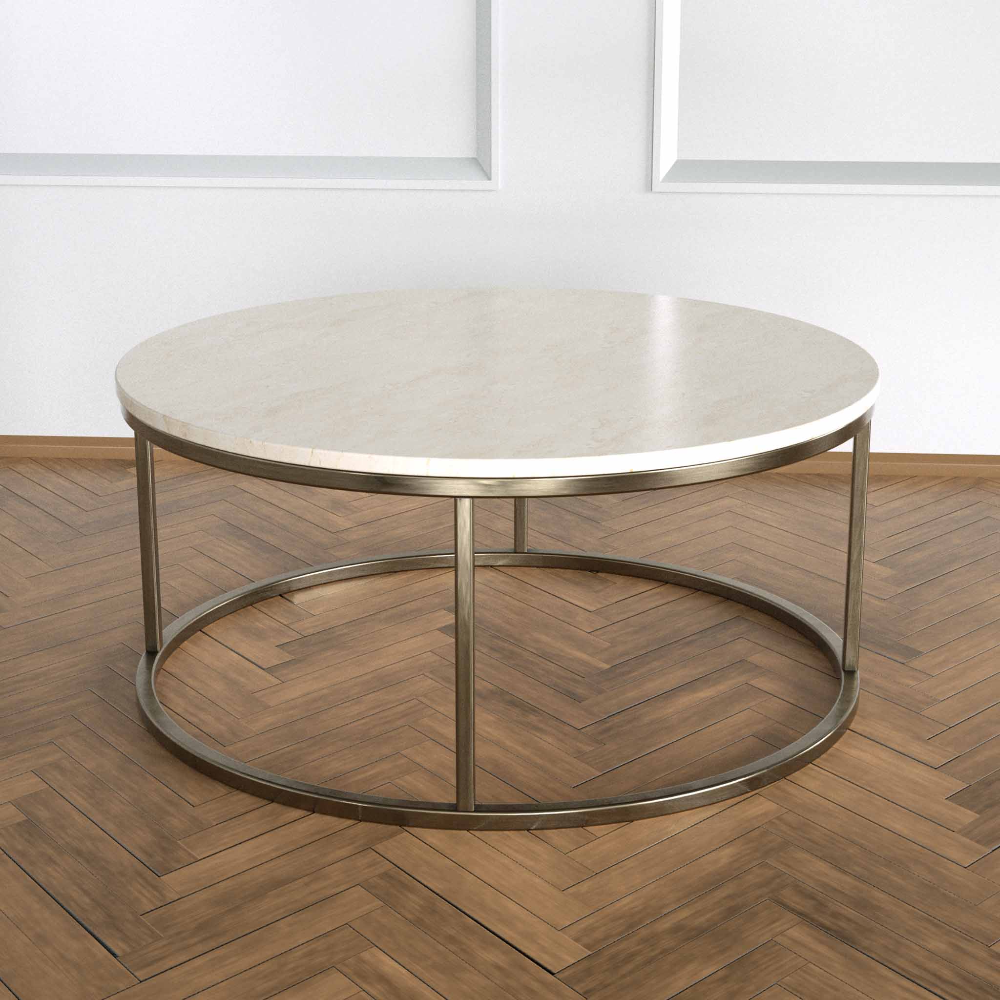 Potrica Yuvarlak Orta Sehpa Eskitme Pirinç Ayak