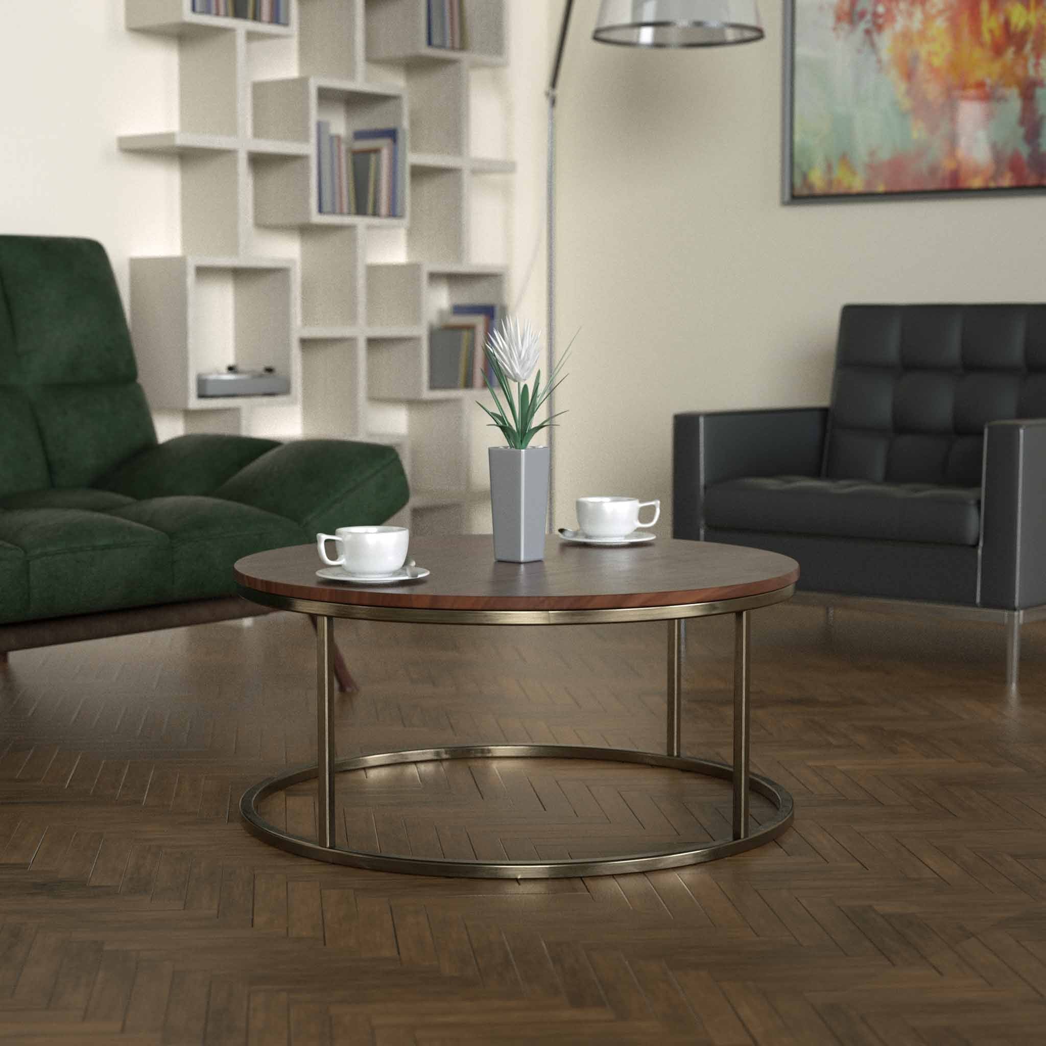 Potrica Yuvarlak Orta Sehpa Eskitme Pirinç Ayak