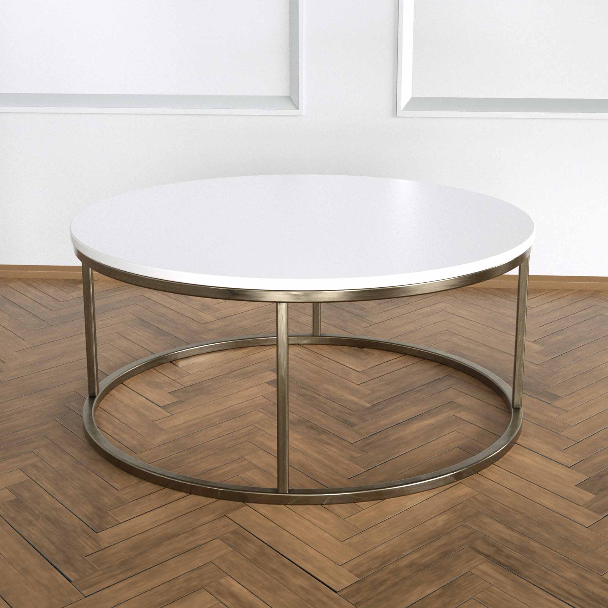 Potrica Yuvarlak Orta Sehpa Eskitme Pirinç Ayak